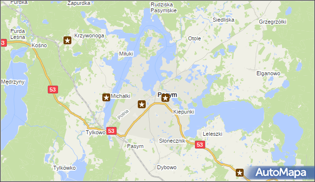 mapa Pasym powiat szczycieński, Pasym powiat szczycieński na mapie Targeo