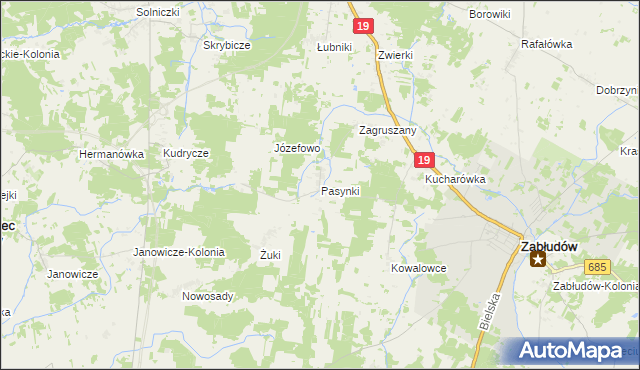 mapa Pasynki gmina Zabłudów, Pasynki gmina Zabłudów na mapie Targeo