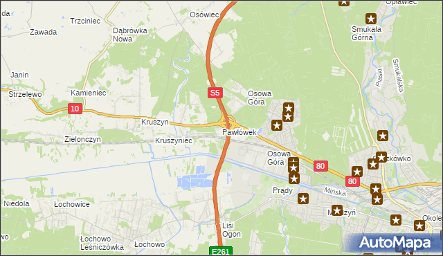 mapa Pawłówek gmina Sicienko, Pawłówek gmina Sicienko na mapie Targeo