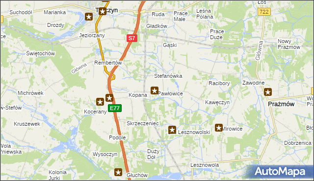 mapa Pawłowice gmina Tarczyn, Pawłowice gmina Tarczyn na mapie Targeo