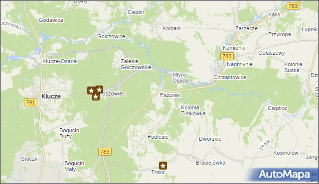 mapa Pazurek, Pazurek na mapie Targeo