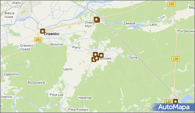 mapa Pęckowo gmina Drawsko, Pęckowo gmina Drawsko na mapie Targeo