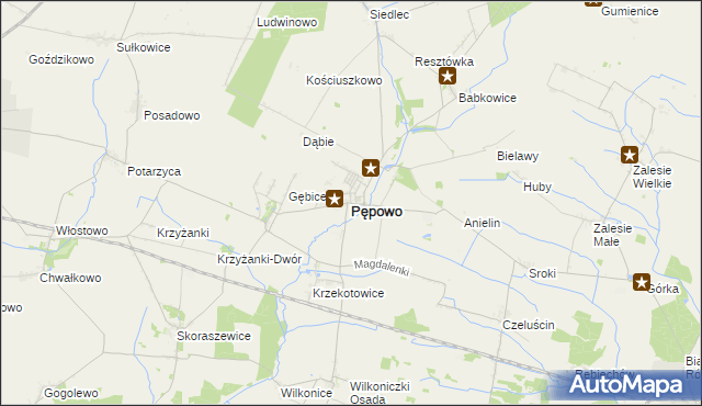 mapa Pępowo powiat gostyński, Pępowo powiat gostyński na mapie Targeo