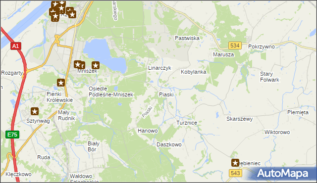 mapa Piaski gmina Grudziądz, Piaski gmina Grudziądz na mapie Targeo