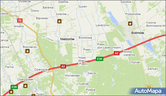 mapa Piaski gmina Nieborów, Piaski gmina Nieborów na mapie Targeo