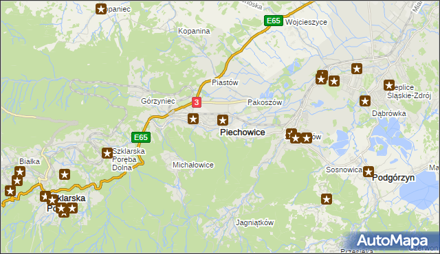 mapa Piechowice powiat jeleniogórski, Piechowice powiat jeleniogórski na mapie Targeo