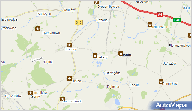 mapa Piekary gmina Udanin, Piekary gmina Udanin na mapie Targeo