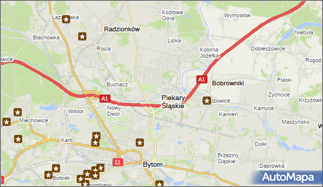 mapa Piekary Śląskie, Piekary Śląskie na mapie Targeo