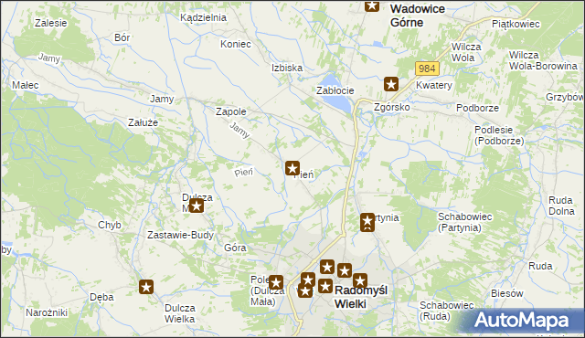 mapa Pień gmina Radomyśl Wielki, Pień gmina Radomyśl Wielki na mapie Targeo