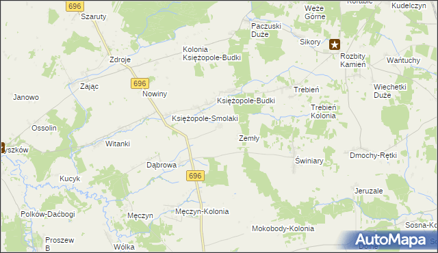 mapa Pieńki gmina Mokobody, Pieńki gmina Mokobody na mapie Targeo