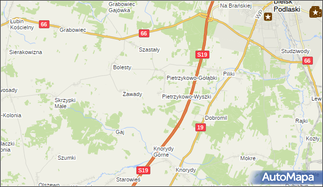 mapa Pietrzykowo-Wyszki, Pietrzykowo-Wyszki na mapie Targeo