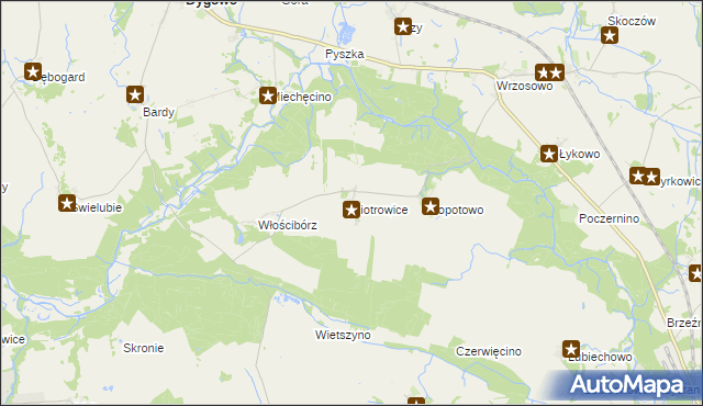 mapa Piotrowice gmina Dygowo, Piotrowice gmina Dygowo na mapie Targeo