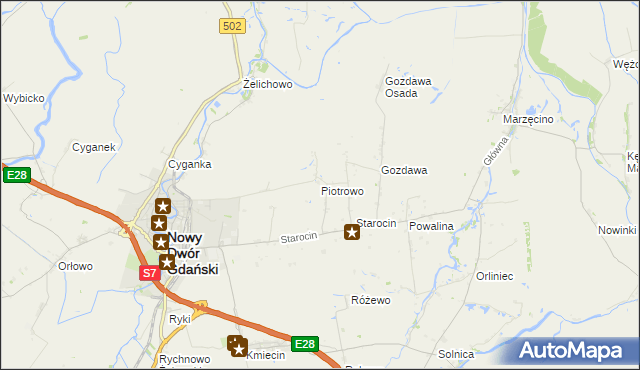 mapa Piotrowo gmina Nowy Dwór Gdański, Piotrowo gmina Nowy Dwór Gdański na mapie Targeo