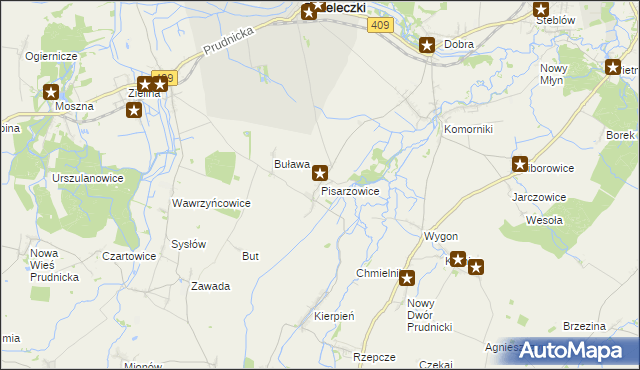 mapa Pisarzowice gmina Strzeleczki, Pisarzowice gmina Strzeleczki na mapie Targeo