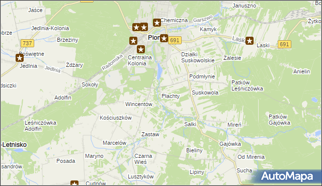 mapa Płachty gmina Pionki, Płachty gmina Pionki na mapie Targeo