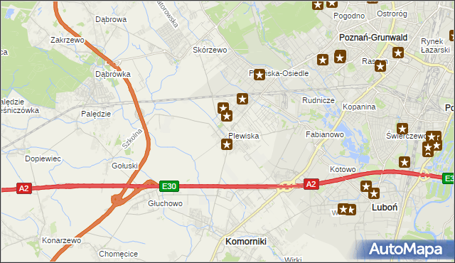 mapa Plewiska gmina Komorniki, Plewiska gmina Komorniki na mapie Targeo