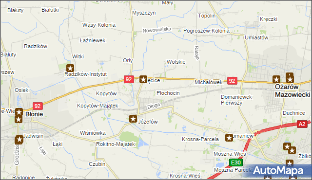 mapa Płochocin gmina Ożarów Mazowiecki, Płochocin gmina Ożarów Mazowiecki na mapie Targeo