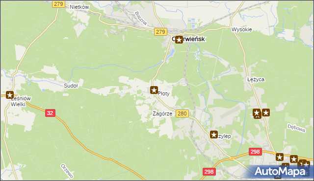 mapa Płoty gmina Czerwieńsk, Płoty gmina Czerwieńsk na mapie Targeo