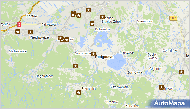 mapa Podgórzyn powiat jeleniogórski, Podgórzyn powiat jeleniogórski na mapie Targeo