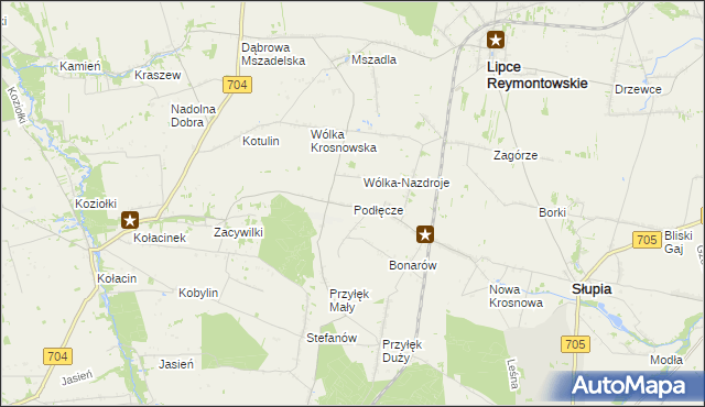 mapa Podłęcze gmina Słupia, Podłęcze gmina Słupia na mapie Targeo