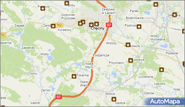 mapa Podzamcze gmina Chęciny, Podzamcze gmina Chęciny na mapie Targeo