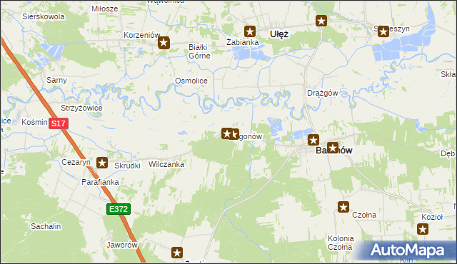 mapa Pogonów gmina Baranów, Pogonów gmina Baranów na mapie Targeo