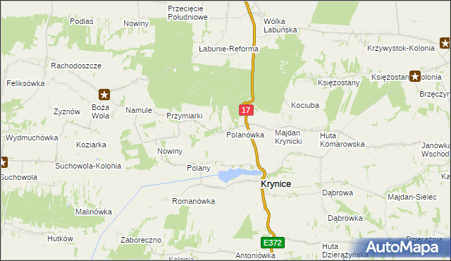 mapa Polanówka gmina Krynice, Polanówka gmina Krynice na mapie Targeo