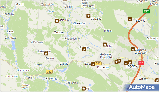 mapa Polichno gmina Chęciny, Polichno gmina Chęciny na mapie Targeo