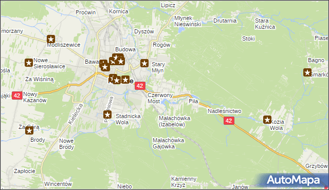 mapa Pomyków gmina Końskie, Pomyków gmina Końskie na mapie Targeo