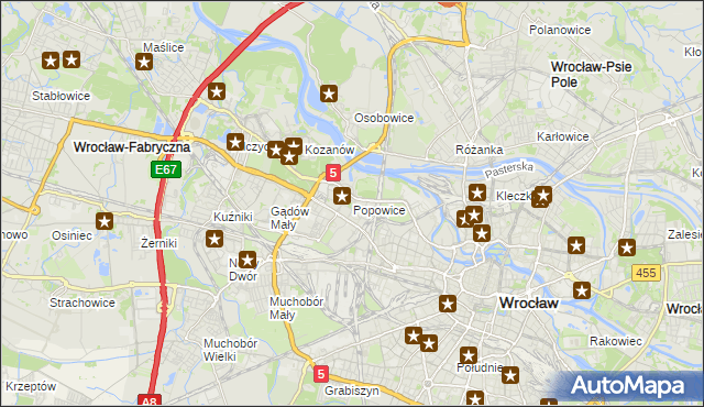 mapa Popowice gmina Wrocław, Popowice gmina Wrocław na mapie Targeo