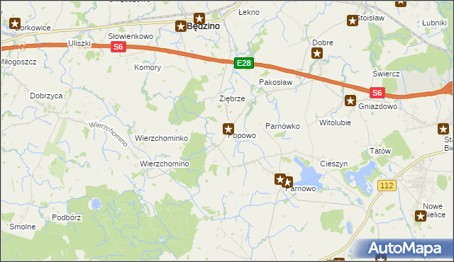 mapa Popowo gmina Będzino, Popowo gmina Będzino na mapie Targeo