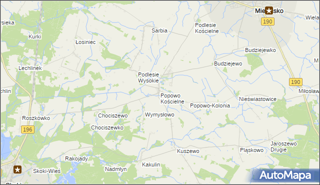 mapa Popowo Kościelne gmina Mieścisko, Popowo Kościelne gmina Mieścisko na mapie Targeo