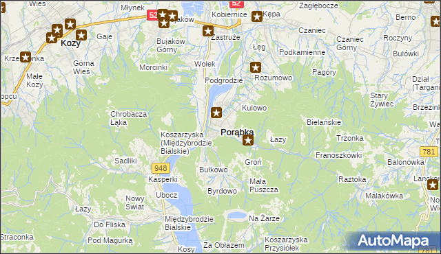 mapa Porąbka powiat bielski, Porąbka powiat bielski na mapie Targeo