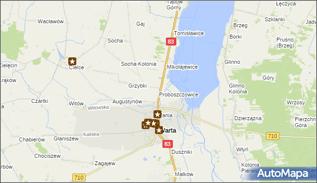 mapa Proboszczowice gmina Warta, Proboszczowice gmina Warta na mapie Targeo