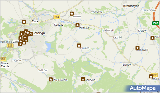 mapa Prusice gmina Złotoryja, Prusice gmina Złotoryja na mapie Targeo