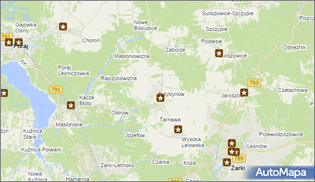 mapa Przybynów, Przybynów na mapie Targeo