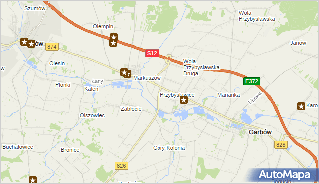 mapa Przybysławice gmina Garbów, Przybysławice gmina Garbów na mapie Targeo