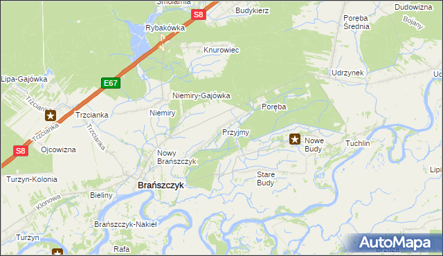mapa Przyjmy gmina Brańszczyk, Przyjmy gmina Brańszczyk na mapie Targeo