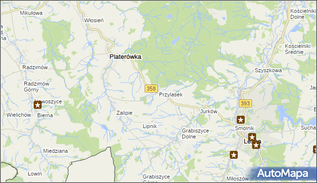 mapa Przylasek gmina Platerówka, Przylasek gmina Platerówka na mapie Targeo