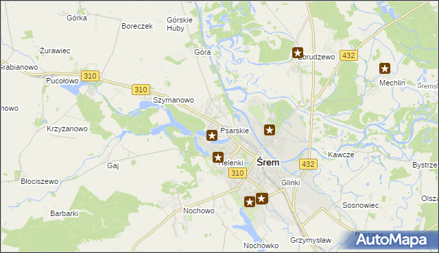 mapa Psarskie gmina Śrem, Psarskie gmina Śrem na mapie Targeo