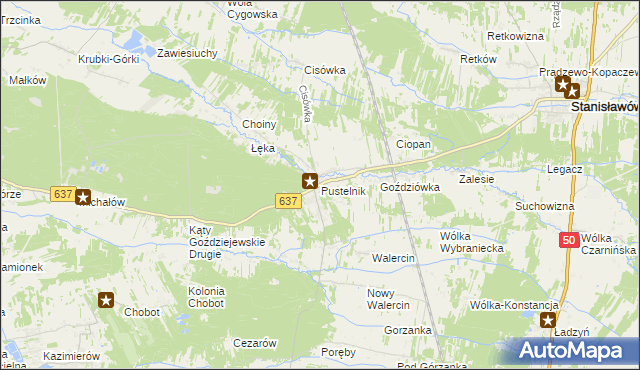 mapa Pustelnik gmina Stanisławów, Pustelnik gmina Stanisławów na mapie Targeo