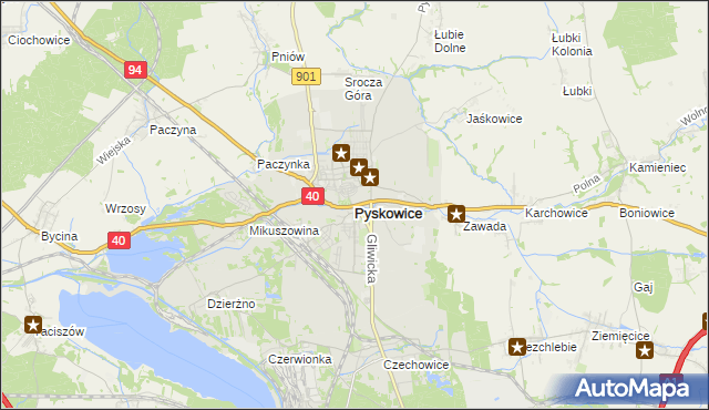 mapa Pyskowice powiat gliwicki, Pyskowice powiat gliwicki na mapie Targeo