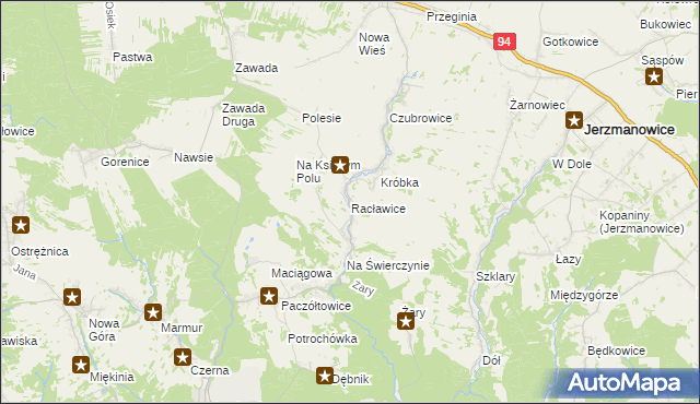 mapa Racławice gmina Jerzmanowice-Przeginia, Racławice gmina Jerzmanowice-Przeginia na mapie Targeo