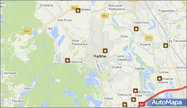 mapa Radłów powiat tarnowski, Radłów powiat tarnowski na mapie Targeo