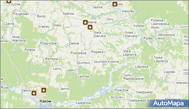 mapa Radostów gmina Raków, Radostów gmina Raków na mapie Targeo