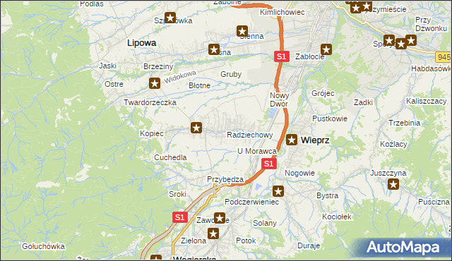 mapa Radziechowy, Radziechowy na mapie Targeo
