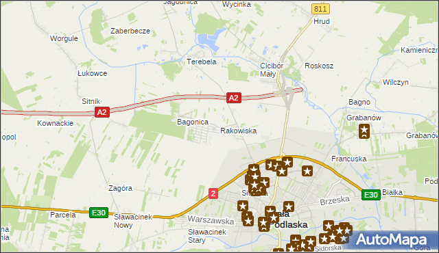 mapa Rakowiska gmina Biała Podlaska, Rakowiska gmina Biała Podlaska na mapie Targeo