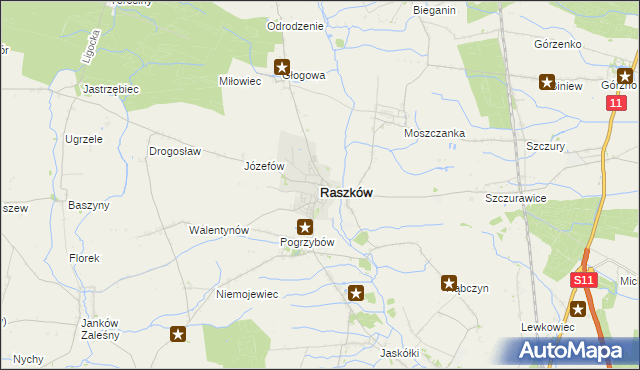 mapa Raszków powiat ostrowski, Raszków powiat ostrowski na mapie Targeo