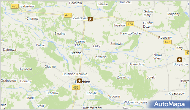 mapa Rawicz gmina Drużbice, Rawicz gmina Drużbice na mapie Targeo