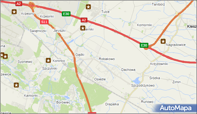 mapa Robakowo gmina Kórnik, Robakowo gmina Kórnik na mapie Targeo